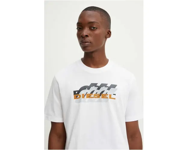 Diesel tricou din bumbac T-ADJUST-K5 barbati, culoarea alb, cu imprimeu, A14824.0GRAI