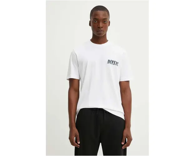 Diesel tricou din bumbac T-ADJUST-K12 barbati, culoarea alb, cu imprimeu, A15017.0GRAI