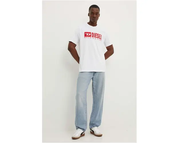 Diesel tricou din bumbac T-ADJUST-Q7 barbati, culoarea alb, cu imprimeu, A15398.0GRAI