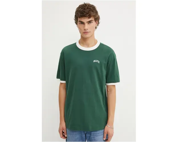 Hollister Co. tricou din bumbac barbati, culoarea verde, cu imprimeu, KI323-4041