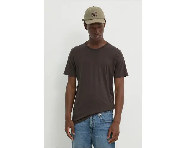 Hollister Co. tricou din bumbac barbati, culoarea maro, neted, KI324-4151