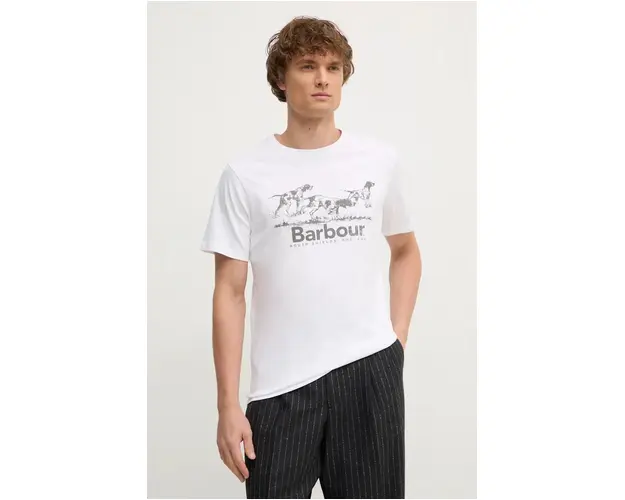 Barbour tricou din bumbac barbati, culoarea alb, cu imprimeu, MTS1346