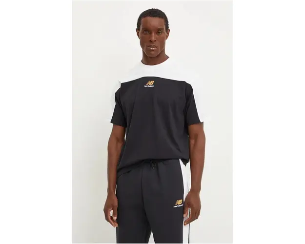 New Balance tricou din bumbac Classics Color Block Graphic barbati, culoarea negru, cu imprimeu, MT43527BK