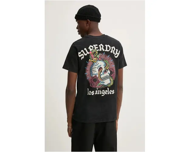 Superdry tricou din bumbac barbati, culoarea negru, cu imprimeu, M1012012A-02A