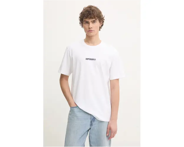 Superdry tricou din bumbac barbati, culoarea alb, cu imprimeu, M1012028A-T7X