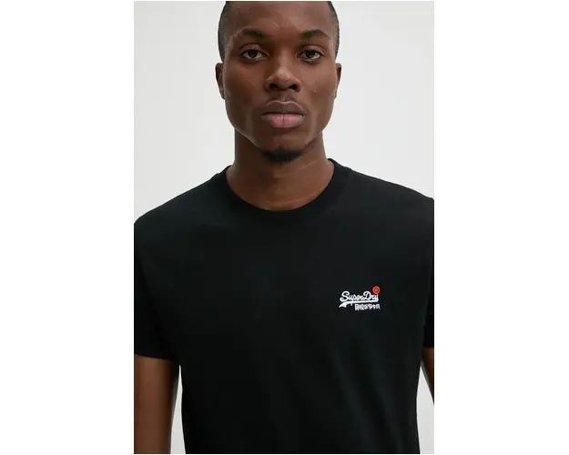 Superdry tricou din bumbac barbati, culoarea negru, neted, M1012078A-02A