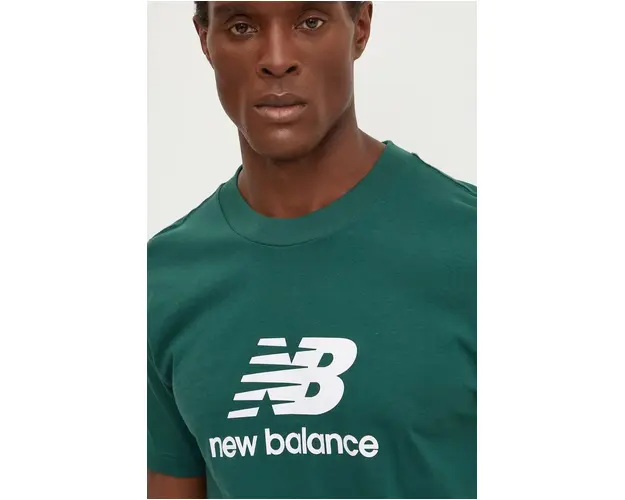 New Balance tricou din bumbac barbati, culoarea verde, cu imprimeu, MT41502NWG