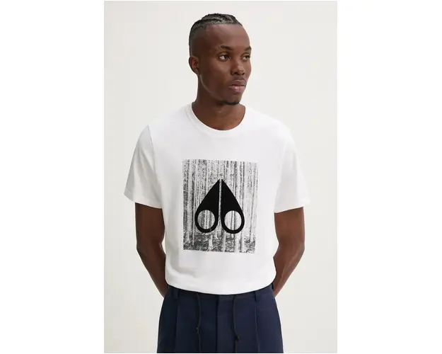 MOOSE KNUCKLES tricou din bumbac barbati, culoarea alb, cu imprimeu, M34MT711