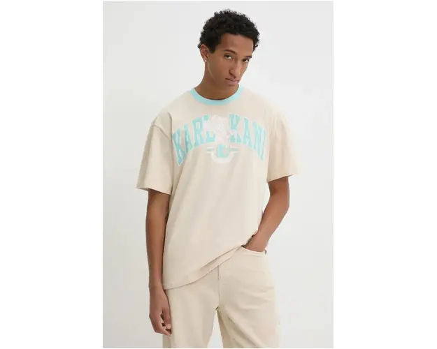 Karl Kani tricou din bumbac barbati, culoarea bej, cu imprimeu, 60300105