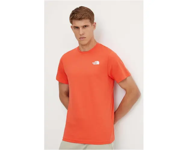 The North Face tricou din bumbac S/S Redbox Tee barbati, culoarea portocaliu, cu imprimeu, NF0A87NP5OM1