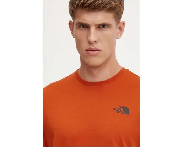 The North Face tricou din bumbac S/S Redbox Celebration Tee barbati, culoarea portocaliu, cu imprimeu, NF0A87NV1I01