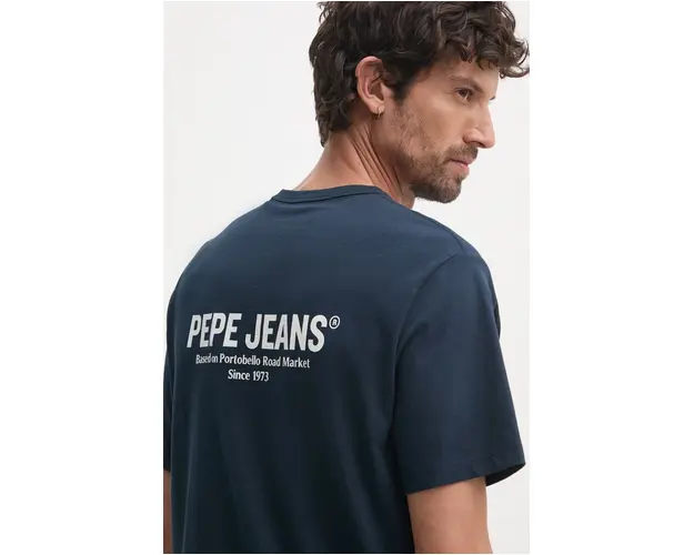 Pepe Jeans tricou din bumbac SAM TEE barbati, culoarea albastru marin, cu imprimeu, PM509433