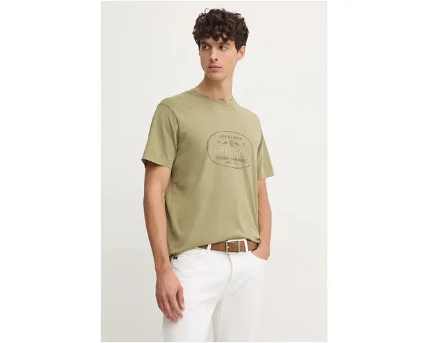 Pepe Jeans tricou din bumbac ANDER barbati, culoarea verde, cu imprimeu, PM509621