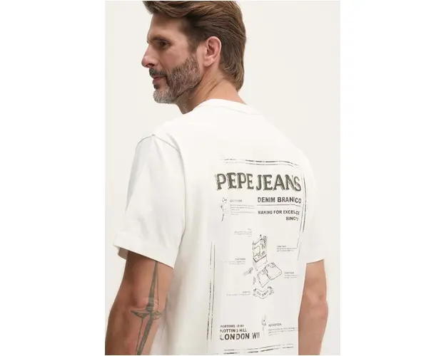 Pepe Jeans tricou din bumbac AUSTIN barbati, culoarea alb, cu imprimeu, PM509631