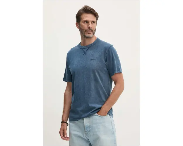 Pepe Jeans tricou din bumbac SILVERTON TEE barbati, culoarea albastru marin, neted, PM509645