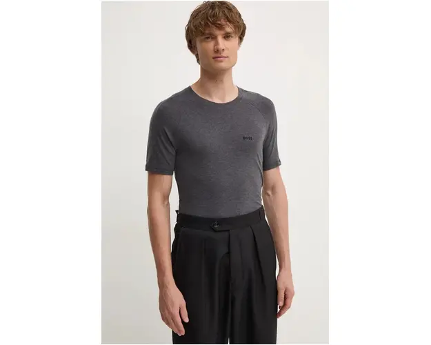 BOSS tricou din lana culoarea gri, neted