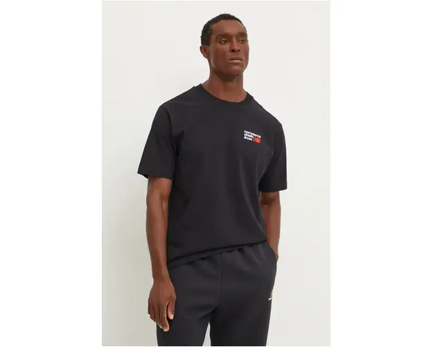 New Balance tricou din bumbac barbati, culoarea negru, cu imprimeu, MT41908BK