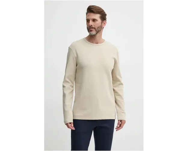 Boss Orange longsleeve barbati, culoarea bej, neted, 50520725