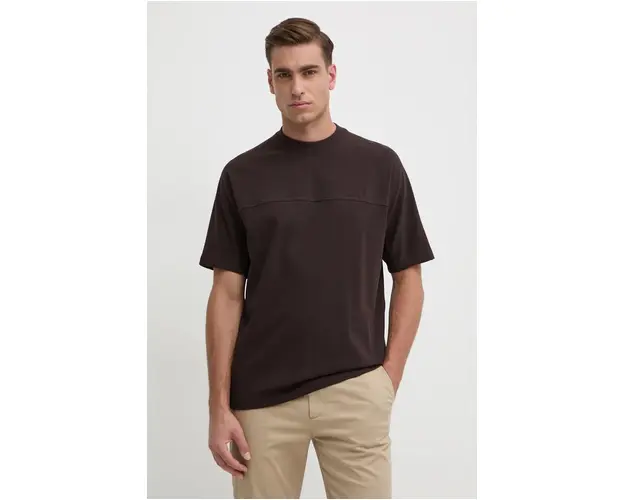 Boss Orange tricou din bumbac barbati, culoarea maro, neted, 50525886