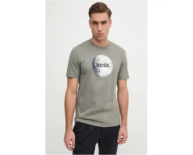 Boss Orange tricou din bumbac barbati, culoarea gri, cu imprimeu, 50528189