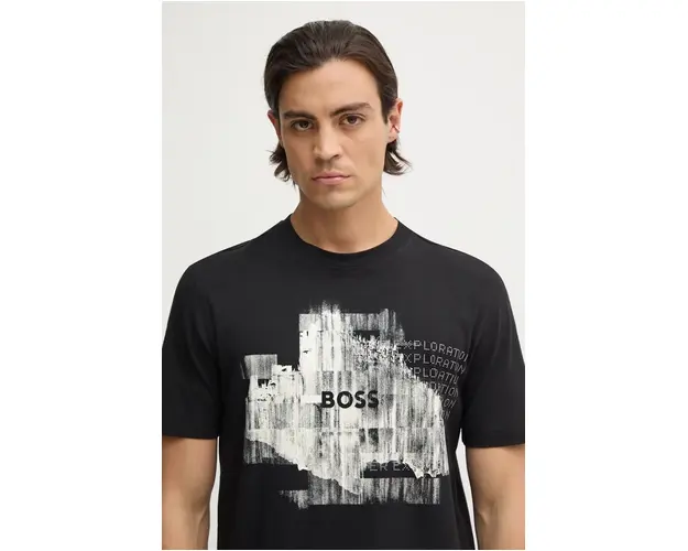 Boss Orange tricou din bumbac barbati, culoarea negru, cu imprimeu, 50528190