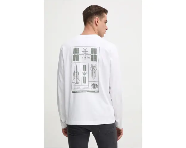 Boss Orange longsleeve din bumbac culoarea alb, neted, 50528213