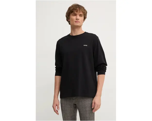 Boss Orange longsleeve din bumbac culoarea negru, neted, 50528213