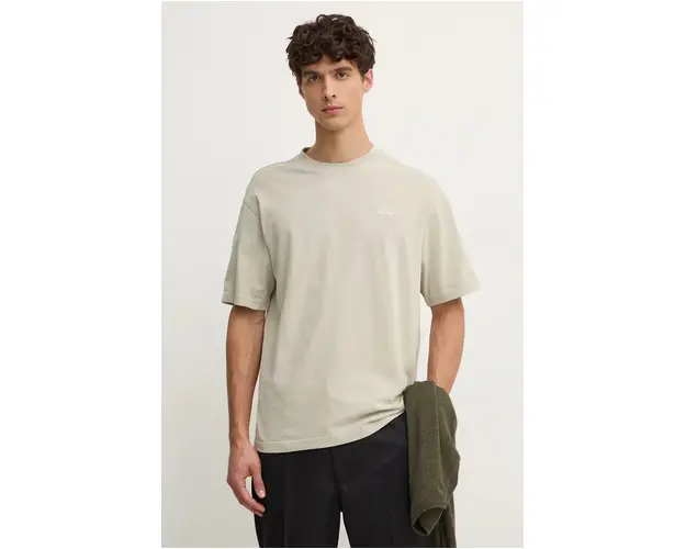 Boss Orange tricou din bumbac barbati, culoarea bej, neted, 50528468