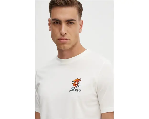 Lindbergh tricou din bumbac barbati, culoarea bej, cu imprimeu, 30-400235