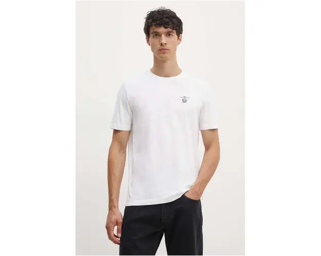 Aeronautica Militare tricou din bumbac barbati, culoarea alb, cu imprimeu, TS2301J592