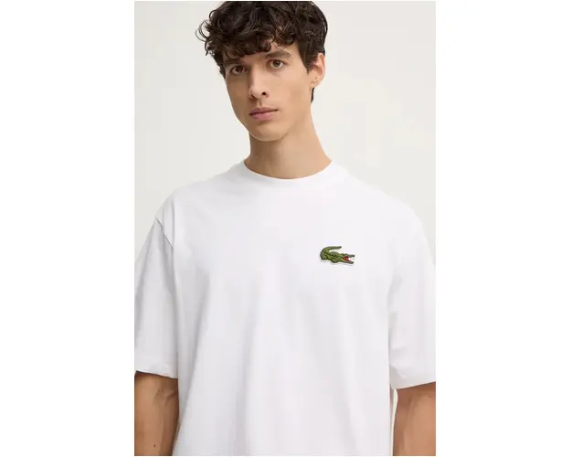 Lacoste tricou barbati, culoarea alb, neted, TH2745