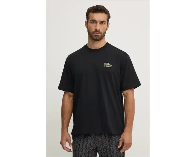 Lacoste tricou barbati, culoarea negru, neted, TH2745
