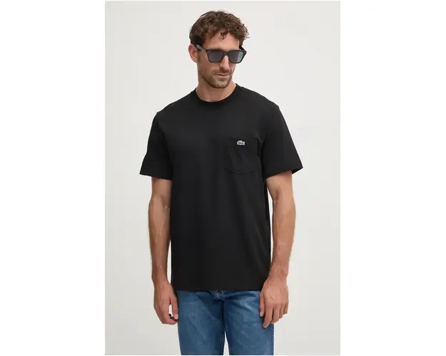 Lacoste tricou din bumbac barbati, culoarea negru, neted, TH2827