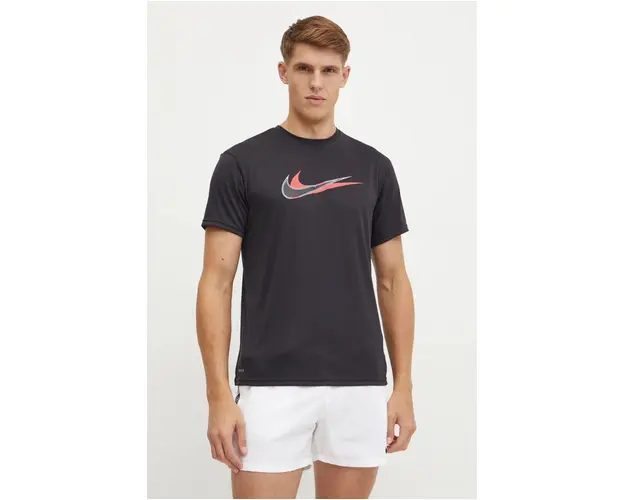 Nike tricou sport Stacked Swoosh culoarea negru, cu imprimeu, NESSE512