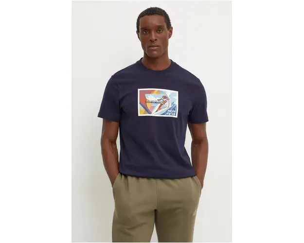 Napapijri tricou din bumbac S-Portalet barbati, culoarea albastru marin, cu imprimeu, NP0A4I3E1761