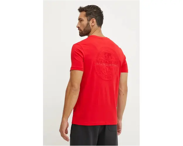 Napapijri tricou din bumbac S-Kander barbati, culoarea rosu, neted, NP0A4I9UR061