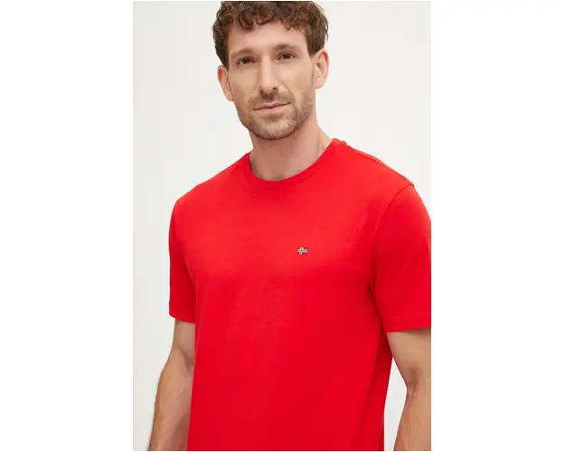 Napapijri tricou din bumbac Salis SS Sum barbati, culoarea rosu, neted, NP0A4H8DR061