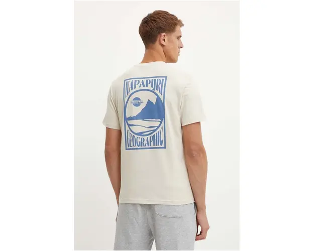 Napapijri tricou din bumbac S-Mele barbati, culoarea bej, neted, NP0A4IN4N901