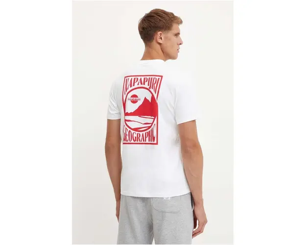 Napapijri tricou din bumbac S-Mele barbati, culoarea alb, cu imprimeu, NP0A4IN40021