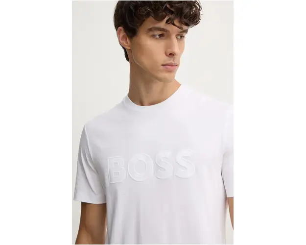 BOSS tricou din bumbac barbati, culoarea alb, cu imprimeu, 50527338