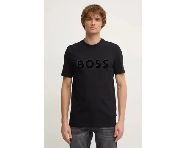 BOSS tricou din bumbac barbati, culoarea negru, cu imprimeu, 50527338