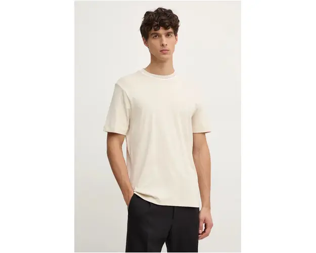 BOSS tricou din bumbac barbati, culoarea bej, neted, 50530089