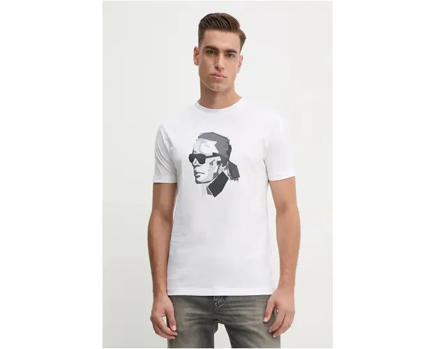 Karl Lagerfeld tricou din bumbac barbati, culoarea alb, cu imprimeu, 544242.755060