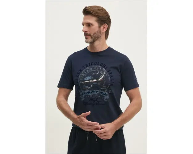 Aeronautica Militare tricou din bumbac barbati, culoarea albastru marin, cu imprimeu, TS2334J641