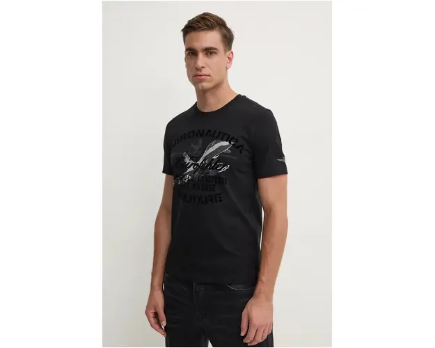 Aeronautica Militare tricou din bumbac barbati, culoarea negru, cu imprimeu, TS2343J634