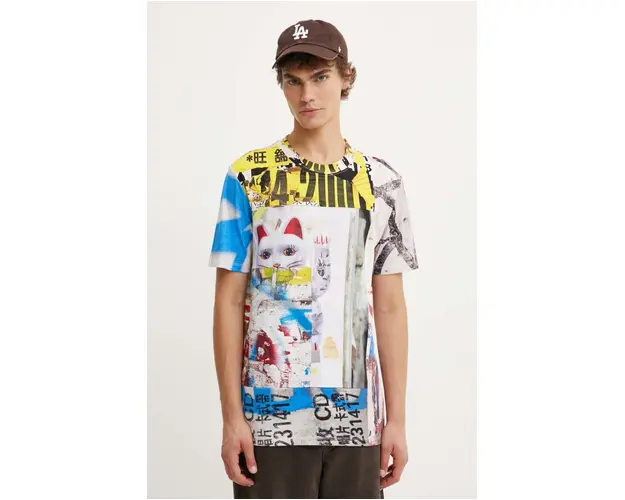 Desigual tricou din bumbac ASAF barbati, culoarea bej, modelator, 24WMTK13