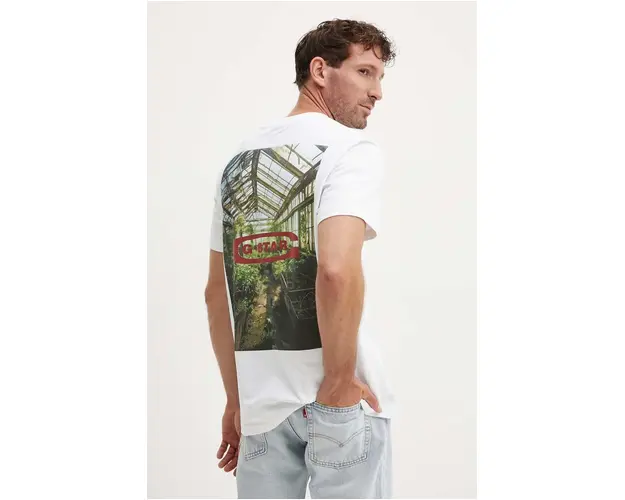 G-Star Raw tricou din bumbac barbati, culoarea alb, cu imprimeu, D25093-C784