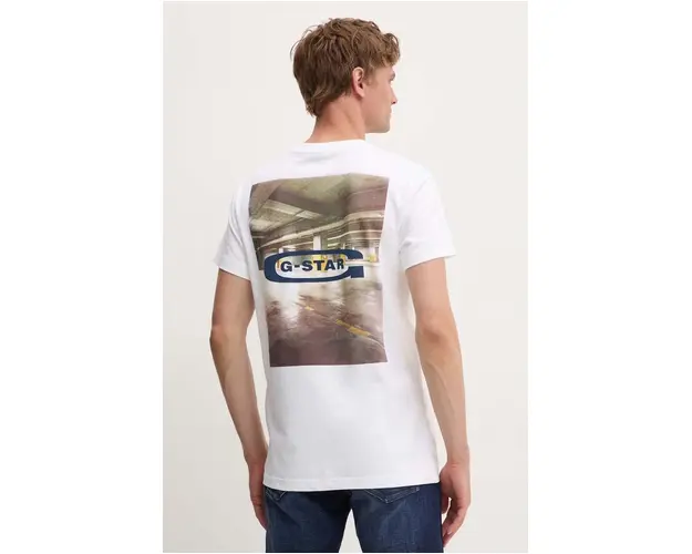 G-Star Raw tricou din bumbac barbati, culoarea alb, cu imprimeu, D25093-C784