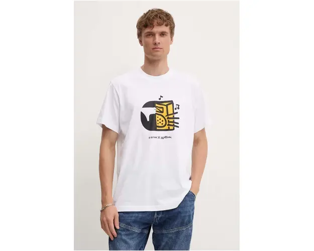 G-Star Raw tricou din bumbac barbati, culoarea alb, cu imprimeu, D25702-C336
