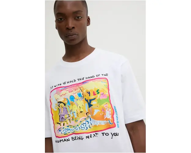 Desigual tricou din bumbac JUDE barbati, culoarea alb, cu imprimeu, 24WMTK24